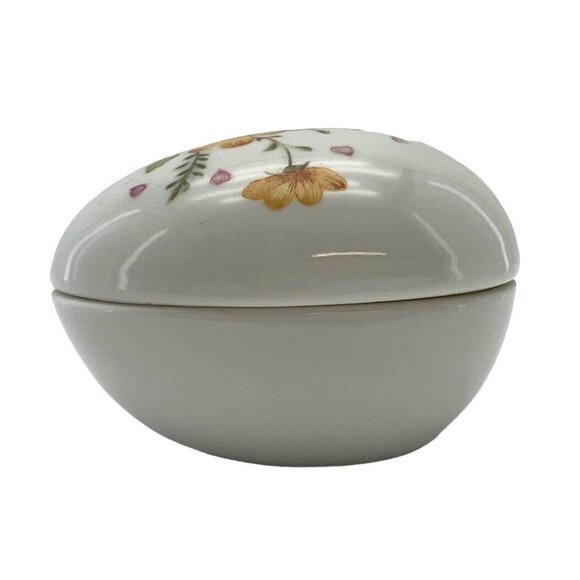 Vintage Lefton Egg Trinket Box Yellow Hand Painted Flowers EUC - Picture 8 of 10